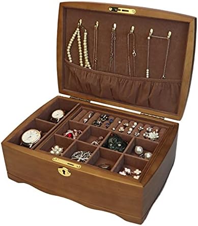 תיבת מארגן עץ עץ חמה מתבצעת עם מנעול שכבה כפולה תכשיטים מארזים טבעות נשים שרשרת קופסאות מתנה