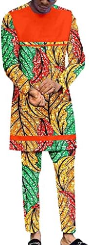 גברים אפריקאים חליפה מזדמנת חולצת דשיקי מכנסיים אימונית דפוס שעווה דפוס תלבושת שרוול ארוך טלאי אופנה