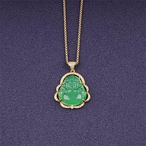נקובו מזל בודהה שרשרת ירוק ירקן בודהיסטי תליון עם זהב מצופה שרשרת כסף צוחק בודהה שרשראות תכשיטים