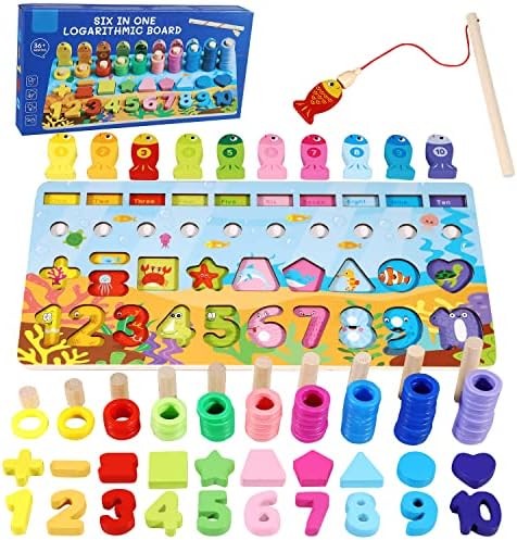 Vconejo 7 ב 1 צעצועים מונטסורי עבור 1 2 בן 3, פאזל מספר מעץ לצעצועים פעוטות בגיל 3-4, 6 עד 12 חודשים
