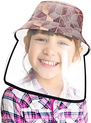 כובע מגן למבוגרים עם מגן פנים, כובע דייג כובע אנטי שמש, דפוס קובייה זהב אפור ורוד