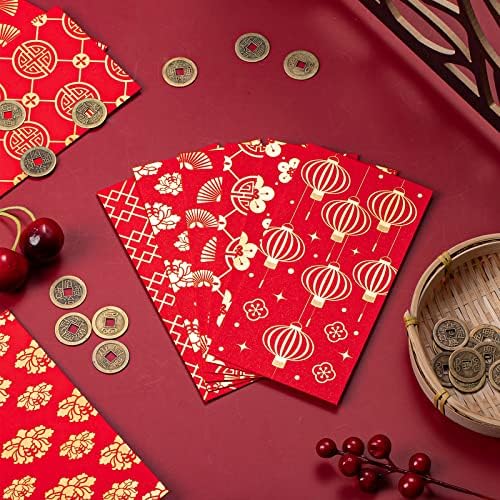 WHALINE 48 PACK סיני שנה חדשה מעטפות אדומות 6 עיצוב נייר זהב אדום הונג באו שנה של ארנב מעטפות