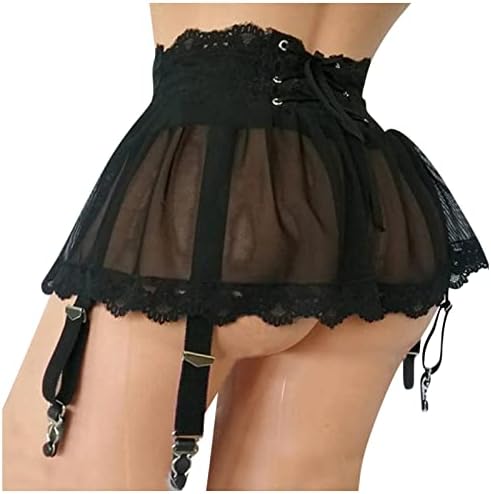 חצאית תחרה סקסית של רשת סקסית לנשים שובבות למין ראו דרך תחתוני חצאית מיני עם תקצירי חגורת גרב תחבושת
