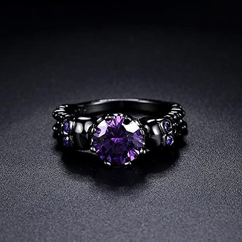 טבעות שלד שחור גותי טבעות טבעת קריסטל סגולה מעורבות חתונה טבעות ליל כל הקדושים לנשים