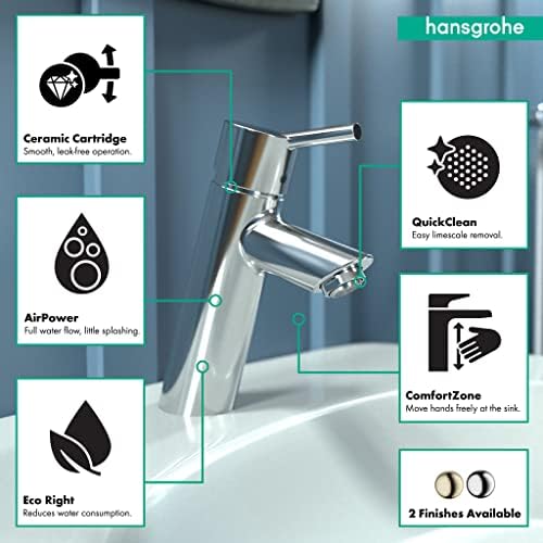 Hansgrohe talis S מודרני נצחי נצחי נקי נקי 1 ידית 1 ברז בכיור אמבטיה בגודל 7 אינץ 'בכרום, 32040001,