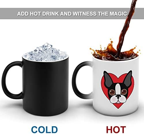 בוסטון טרייר עם לבבות יצירתי שינוי צבע קרמיקה קפה כוס חום שינוי ספל מצחיק עבור בית משרד