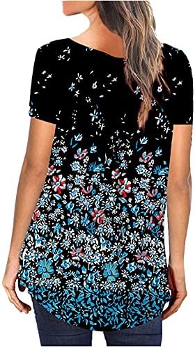 נשים קיץ חולצות פרחוני חולצה הנלי צוואר כפתור עד זורם חולצות טוניקת חולצות מקרית קצר שרוול לפרוע חולצה