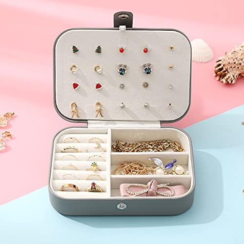 מארז תכשיטים של Derblue Travel, קופסת תכשיטים קטנה, מארגן תיבת תכשיטים ניידים מארגן תצוגה מארז אחסון לטבעות ועגילים