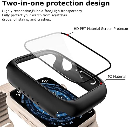 מארז מגן מסך זכוכית מחוסמת 2 מארז תואם לסדרת Apple Watch 8/7 41 ממ ， מחשב קשה מחשב מלא כיסוי כיסוי פגוש כיסוי