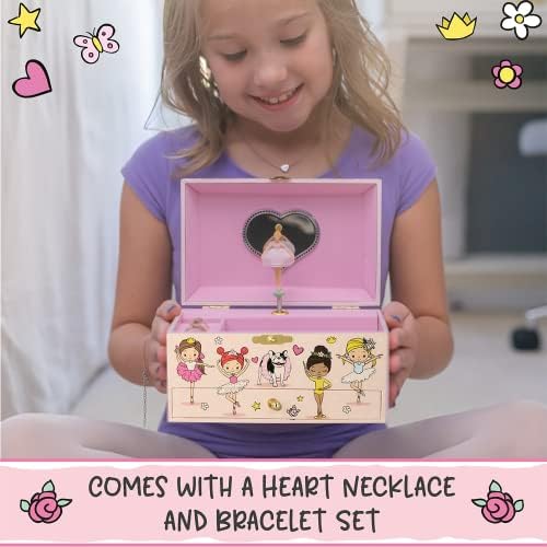 קופסת תכשיטים בלרינה לבנות מחזמר - זוהר בנות קטנות בנות תכשיטים מתנה - מארגן קופסאות תכשיטים לילדים