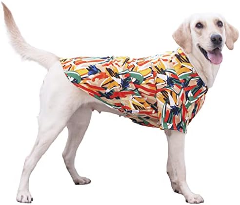 חולצה הוואי כלב לגזע גדול, בגדי כלבים מגניבים לנושמים לכלבים גדולים, סורבוגרט מאת Xobberny Hawaii חוף הים קיץ