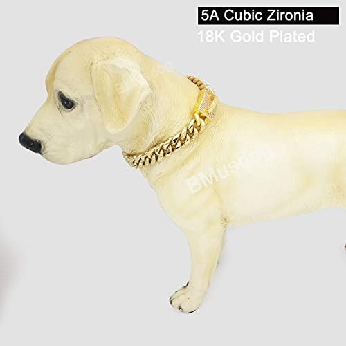 שרשרת כלבים זהב צווארון מתכת צווארון עם צווארון עם זירקוניה מעוקב עיצוב אבזם מאובטח, שרשרת קישורים קובנית
