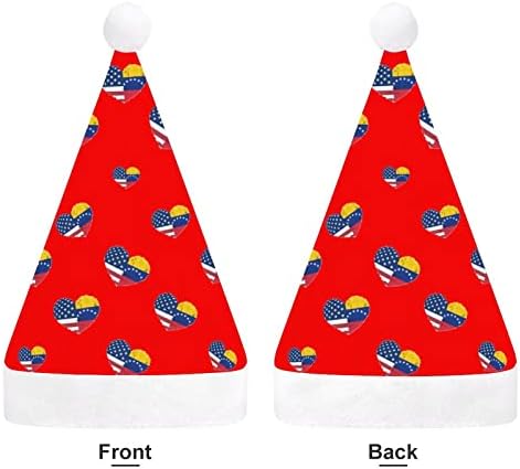 ונצואלה ארהב דגל לב מצחיק חג המולד כובע סנטה קלאוס כובעי קצר קטיפה עם לבן חפתים עבור חג המולד