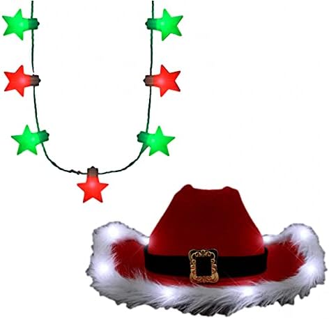 בלינקי 2 ב 1 צרור אור עד סנטה קאובוי כובע ומהבהב אדום ירוק 9 כוכבים שרשרת לחג המולד וחגים