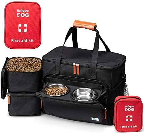 תיק נסיעות לכלבים ייחודי - סט מזוודות לנסיעות לכלבים אביזרים - כולל תיק עזרה ראשונה לחיות מחמד עם תגי מארז, מעמד