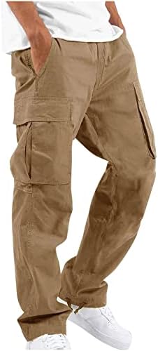 גברים של כיס רב מכנסיים חיצוני מטען אצן צפצף עבודת טיולים טקטי רופף ישר מכנסיים מכנסי טרנינג,חום