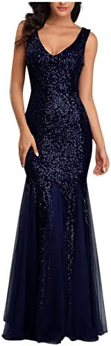 נשים טול פאייטים שמלות נשף נוצץ ארוך מקסי שמלה עם צווארון שרוולים קוקטייל המפלגה שמלות פורמליות ערב שמלות