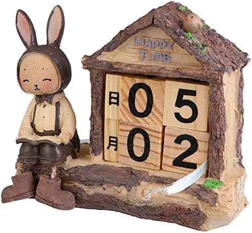 GFDJ פסל ארנב עץ לוח השנה מעץ צורת בית שולחן עבודה תמידי חסימות לוח שנה מדריך פונה לקישוט שולחן עבודה לוח שנה