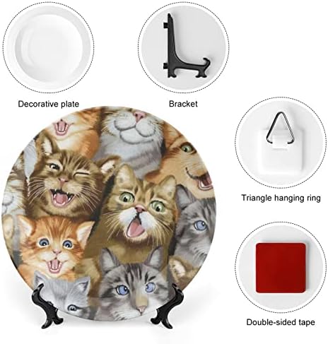 רגשות חתולים חמודים מודפסים עצם מודפסים סין צלחות דקורטיביות צלחות עגולות מלאכה עם עמדת תצוגה לארוחת קיר