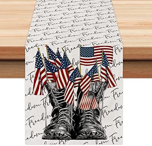 ארקני 4 ביולי פטריוטי שולחן רץ 72 סנטימטרים אפור דגל מגפי אמריקאי עצמאות יום חג בית קפה שולחן אוכל