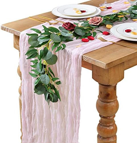 רץ לשולחן בד גבינה, 10 רגל בוהו שולחן חתונה מרכזי תפאורה גזה כותנה חוף מסיבת מקלחת כלה לחתונה,
