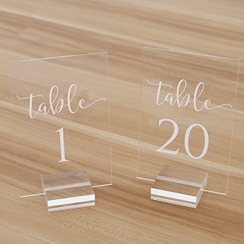 ג 'ינמורי 20 מארז מספרי שולחן חתונה אקריליים עם מעמד-4 על 6 אינץ' שולחן אקרילי מספר 1-20 קליגרפיה מודפסת,