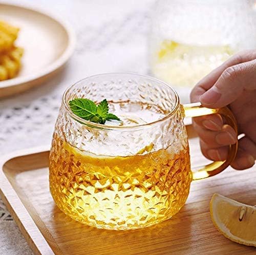 ספל זכוכית כוס כוס כוס וקפה, המשמש לתה, קפה, תה ירוק, כוס תה לימון עם זהוב ידית