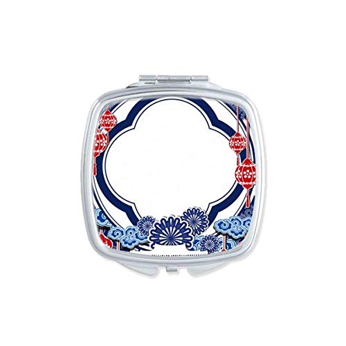 התרבות הסינית כחול פרח תשוקה מראה נייד קומפקטי כיס איפור כפול צדדי זכוכית