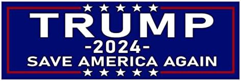 טראמפ 2024 להציל את אמריקה שוב בחירת נשיאות פגוש מדבקות מכוניות מדבקות רפובליקנית שמרנית ארהב Maga Blue 9x3 אינץ