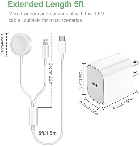 מטען USB C עבור Apple Watch, 20W PD מטען קיר מהיר 2 ב 1 כבל מטען חכם IWatch 5ft תואם לסדרת Apple