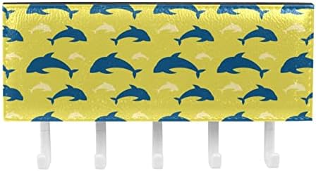 מארגן מתלים ימי צהוב דולפין עם 5 ווים מדף מדף מטבח קיר מדף אחסון רב -פונקציונלי