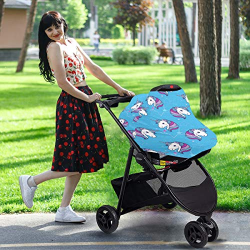 כיסויי מושב רכב לתינוק חד קרן חמודים - כיסוי טיולון צעיף סיעודי נמתח, חופת מכוניות רב -שימושית, לתינוקות