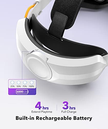 רצועת ראש vivaforte Elite עם חבילת סוללות עבור Oculus Quest 2, 6000mAh הרחב 4 שעות משחק זמן משחק מהיר