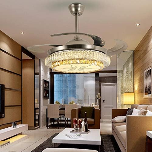 מאווררי תקרה של Cutyz עם מנורות, LED 48 אינץ 'בלתי נראה נשלף מאווררי תקרה קריסטל עם אורות חדר שינה חדר שינה מנורת