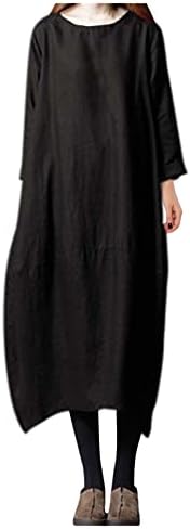 שמלות ארוכות לנשים קיץ אוטומטי מזדמן רופף 3/4 שרוול שמלת צוואר עגולה אלגנטית