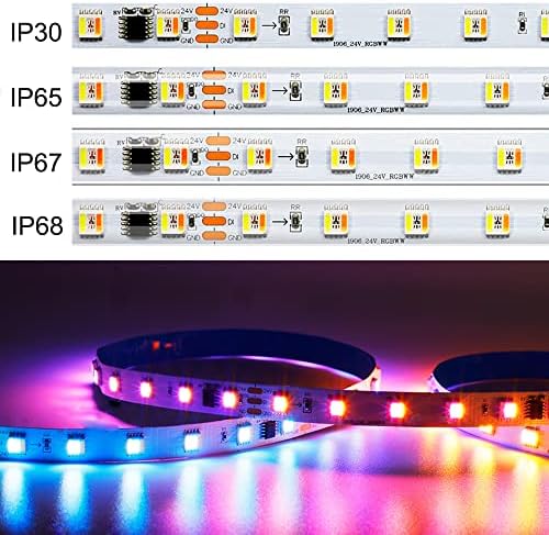 VRABOCRY DC12V 5IN1 RGBCCT 5050 RGBWW 5 צבעים ברצועת LED 1 5M 16.4ft 60LEDS/M רב צבעוני IP65 ציפוי