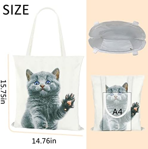 תיק תיק קנבס של FMEIDA לנשים לנשים לתיקי תיקים לשימוש חוזר אסתטי חתול חמוד כבד 12 oz תיקים כותנה