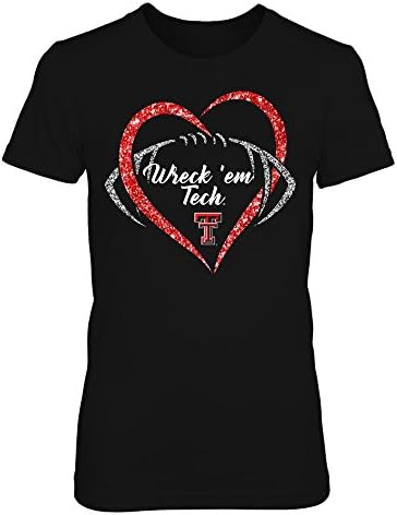Fanprint Texas Tech Tech Raiders חולצת טריקו - כדורגל לב - טי נשים / שחור / 2xl