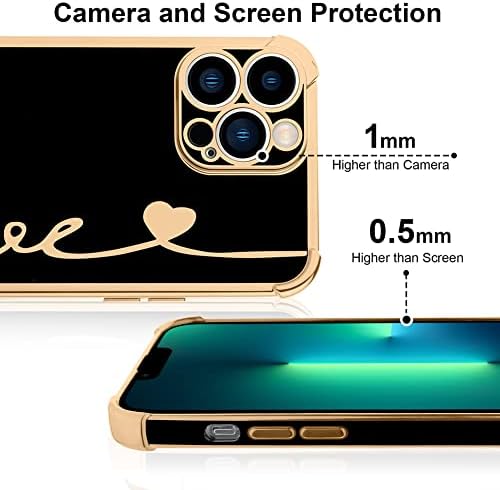 Jefonha לאייפון 13 Pro Max Case עם מגן מסך, מארז ציפוי מכתבי אהבה יוקרתי לנשים נערות הגנת מצלמה מלא