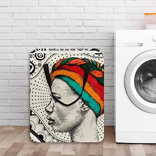 יפה אישה אפריקאית טורבן אתנו שבטי דפוס הדפסת מתקפל סל כביסה, 60 ליטר עמיד למים סלי כביסה סל כביסה בגדי צעצועי