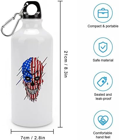 ראש גולגולת אמריקה דגל בקבוק מים ספורט אלומיניום פה בקבוק קנטינה ספל נסיעות עם מכסה וו מתכת
