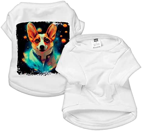חולצת טריקו של כלב הדפס Corgi - חולצת כלבים להדפסת גלקסי - איור בגדי כלבים - לבן, L