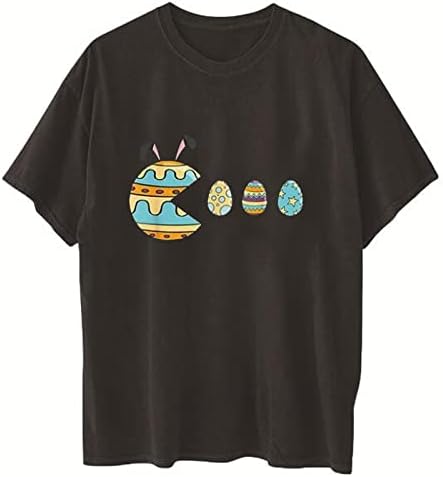 קיץ פסחא חולצות לנשים חמוד ביצה מודפס מזדמן חולצת טי רופף קצר שרוול בתוספת גודל עגול צוואר טוניקת טיז