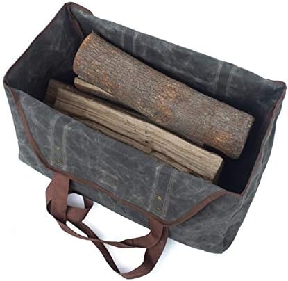 גואנגמינג-תיק מנשא עץ בד שעווה, תיק אחסון עצי הסקה חיצוני בעל קיבולת גדולה עם ידיות ורצועת כתף, תיק גימור