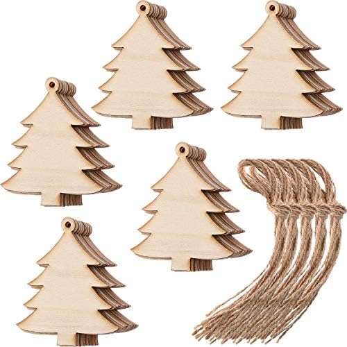 Tatuo 50 חלקים מעץ עץ חג המולד גזרות קיצוץ קישוטים תלויים עם חבלים לקישוט חג המולד, פסטיבל, חתונה,