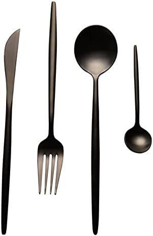 פורטוגזית שחור מערבי כלי שולחן סטייק סכין ארוחת ערב מזלג כלי אוכל סט מלא סט סכום קפה מרק סקופ 4 יח