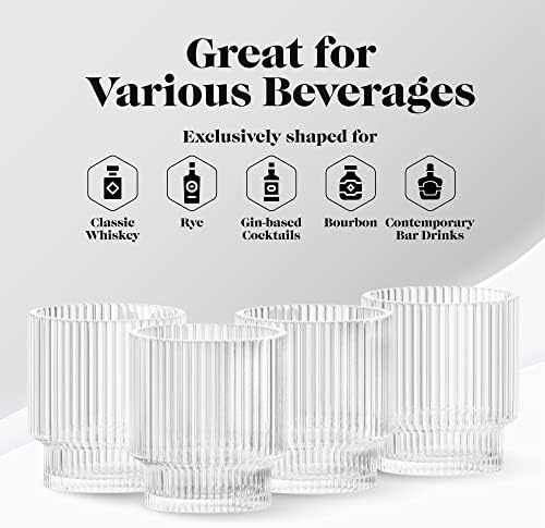 אטלייה אמריקאית וינטג 'ארט דקו כוסות שתייה מחורצות / כלי זכוכית מצולעים לקוקטייל, ג' ין, וויסקי ועוד / כלי