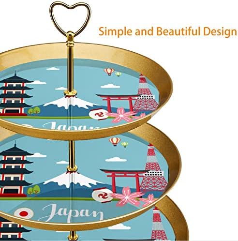 עמדת הקאפקייקס 3 תצוגת מגדל קאפקייקס שכבה, דפוס נוף נוף יפן מתלה מאפה עמדת קינוח לתינוקות למקלחת לתינוקות