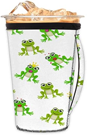 מלכת צפרדע ירוקה שרוול קפה קרח לשימוש חוזר עם שרוול כוס ניאופרן ידית לסודה, לאטה, תה, משקאות, בירה