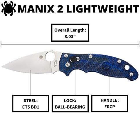 ספיידרקו מאניקס 2 סכין חתימה קלת משקל עם להב פלדה בגודל 3.37 אינץ ' בד1 וידית כחולה שקופה-מישור-ג101